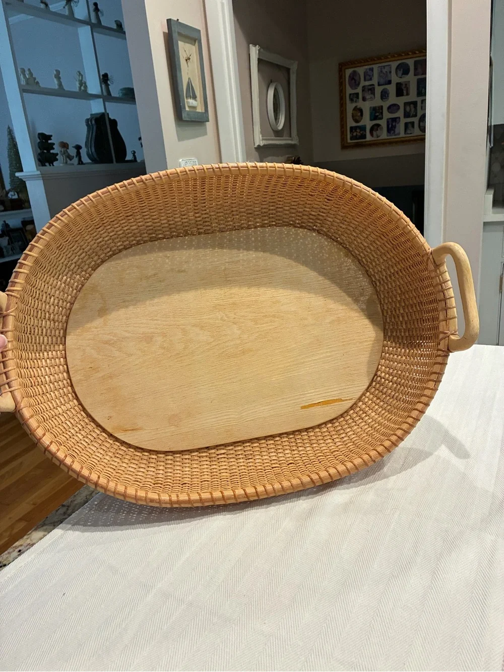 Vintage Nantucket Basket Large Oval Serving Tray with Handles and Wood Bottom